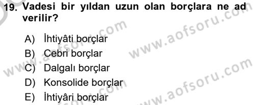 Kamu Maliyesi Dersi 2016 - 2017 Yılı 3 Ders Sınavı 19. Soru