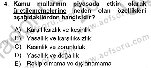 Kamu Maliyesi Dersi 2016 - 2017 Yılı 3 Ders Sınavı 4. Soru