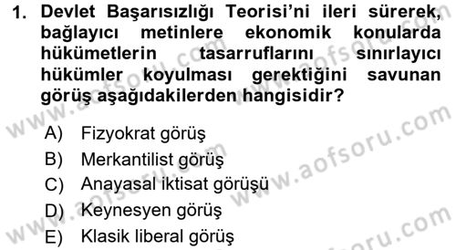 Kamu Maliyesi Dersi 2016 - 2017 Yılı (Vize) Ara Sınavı 1. Soru