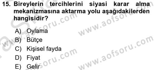 Kamu Maliyesi Dersi 2016 - 2017 Yılı (Vize) Ara Sınav Soruları 15. Soru