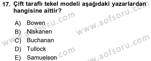 Kamu Maliyesi Dersi 2016 - 2017 Yılı (Vize) Ara Sınav Soruları 17. Soru