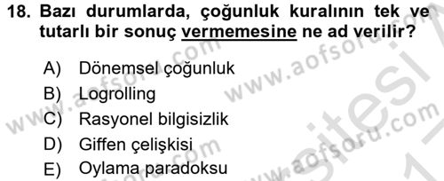 Kamu Maliyesi Dersi 2016 - 2017 Yılı (Vize) Ara Sınavı 18. Soru