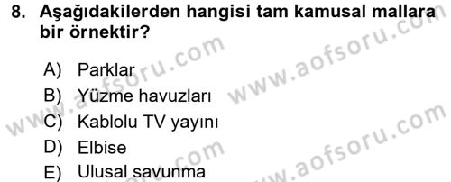 Kamu Maliyesi Dersi 2016 - 2017 Yılı (Vize) Ara Sınavı 8. Soru