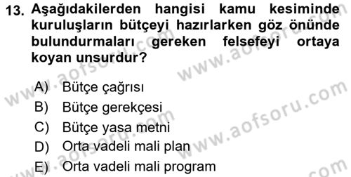 Kamu Maliyesi Dersi 2016 - 2017 Yılı (Final) Dönem Sonu Sınav Soruları 13. Soru