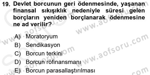 Kamu Maliyesi Dersi 2016 - 2017 Yılı (Final) Dönem Sonu Sınav Soruları 19. Soru