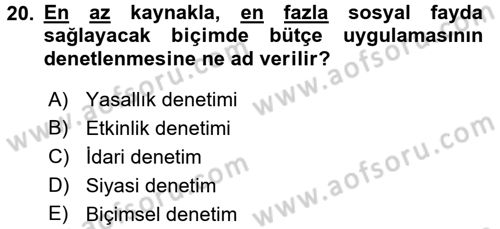 Kamu Maliyesi Dersi 2016 - 2017 Yılı (Final) Dönem Sonu Sınav Soruları 20. Soru