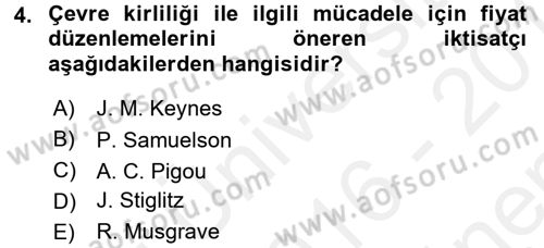 Kamu Maliyesi Dersi 2016 - 2017 Yılı (Final) Dönem Sonu Sınav Soruları 4. Soru