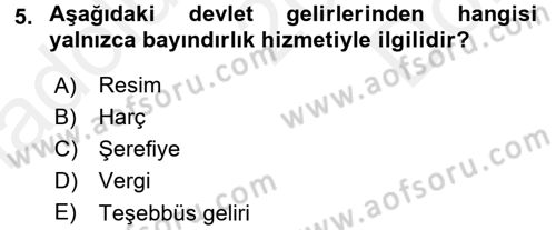 Kamu Maliyesi Dersi 2016 - 2017 Yılı (Final) Dönem Sonu Sınav Soruları 5. Soru