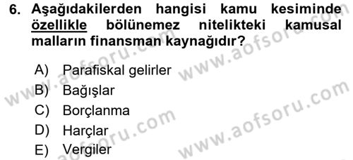 Kamu Maliyesi Dersi 2016 - 2017 Yılı (Final) Dönem Sonu Sınav Soruları 6. Soru