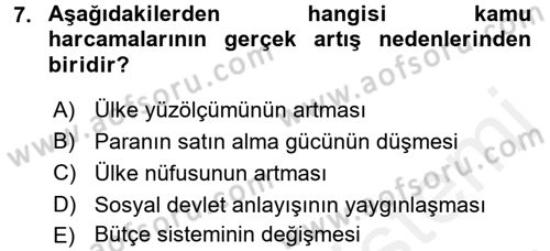 Kamu Maliyesi Dersi 2016 - 2017 Yılı (Final) Dönem Sonu Sınav Soruları 7. Soru