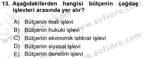 Kamu Maliyesi Dersi 2017 - 2018 Yılı 3 Ders Sınavı 13. Soru