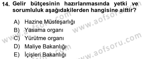 Kamu Maliyesi Dersi 2017 - 2018 Yılı 3 Ders Sınavı 14. Soru