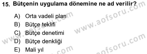 Kamu Maliyesi Dersi 2017 - 2018 Yılı 3 Ders Sınavı 15. Soru