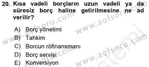 Kamu Maliyesi Dersi 2017 - 2018 Yılı 3 Ders Sınavı 20. Soru