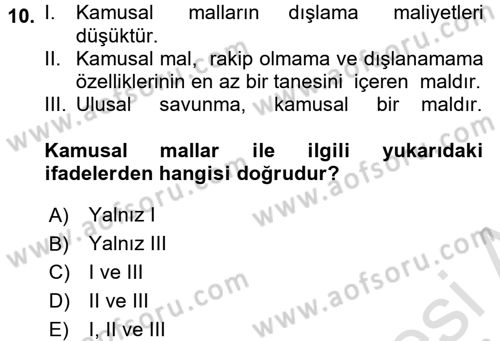 Kamu Maliyesi Dersi 2017 - 2018 Yılı (Vize) Ara Sınav Soruları 10. Soru