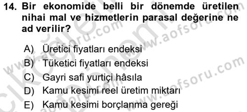 Kamu Maliyesi Dersi 2017 - 2018 Yılı (Vize) Ara Sınav Soruları 14. Soru