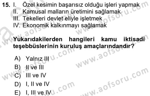 Kamu Maliyesi Dersi 2017 - 2018 Yılı (Vize) Ara Sınav Soruları 15. Soru