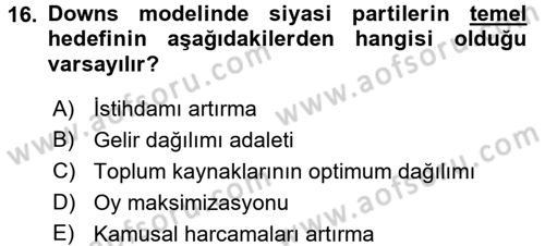 Kamu Maliyesi Dersi 2017 - 2018 Yılı (Vize) Ara Sınav Soruları 16. Soru