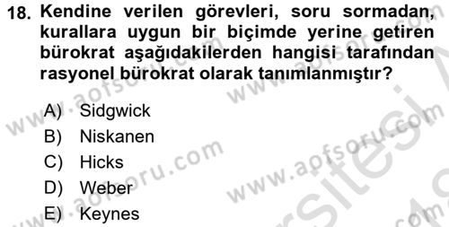 Kamu Maliyesi Dersi 2017 - 2018 Yılı (Vize) Ara Sınav Soruları 18. Soru