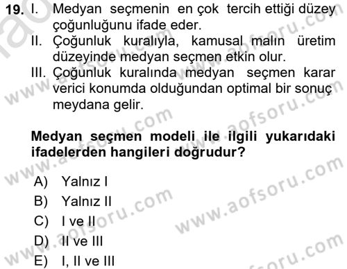Kamu Maliyesi Dersi 2017 - 2018 Yılı (Vize) Ara Sınav Soruları 19. Soru