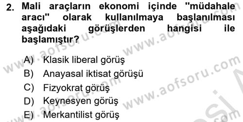 Kamu Maliyesi Dersi 2017 - 2018 Yılı (Vize) Ara Sınav Soruları 2. Soru