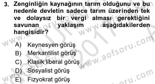 Kamu Maliyesi Dersi 2017 - 2018 Yılı (Vize) Ara Sınav Soruları 3. Soru