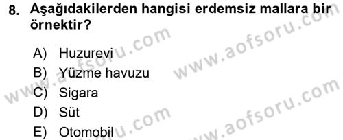 Kamu Maliyesi Dersi 2017 - 2018 Yılı (Vize) Ara Sınav Soruları 8. Soru