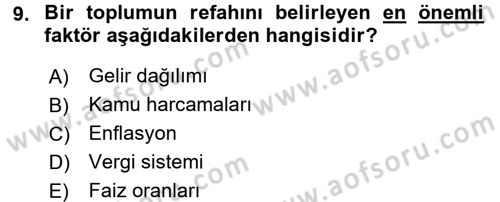 Kamu Maliyesi Dersi 2017 - 2018 Yılı (Vize) Ara Sınav Soruları 9. Soru