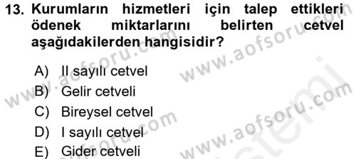 Kamu Maliyesi Dersi 2017 - 2018 Yılı (Final) Dönem Sonu Sınav Soruları 13. Soru