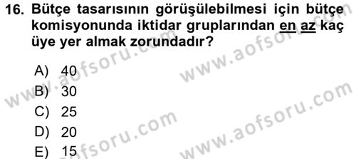 Kamu Maliyesi Dersi 2017 - 2018 Yılı (Final) Dönem Sonu Sınav Soruları 16. Soru