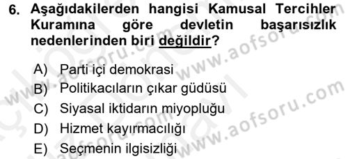 Kamu Maliyesi Dersi 2017 - 2018 Yılı (Final) Dönem Sonu Sınav Soruları 6. Soru