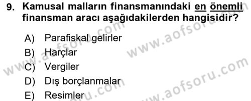 Kamu Maliyesi Dersi 2017 - 2018 Yılı (Final) Dönem Sonu Sınav Soruları 9. Soru