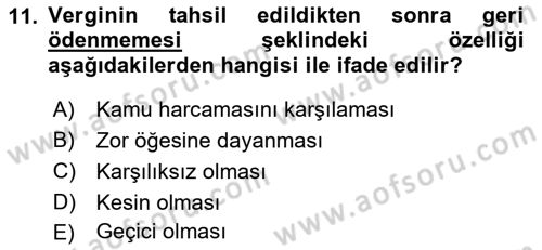 Kamu Maliyesi Dersi 2018 - 2019 Yılı 3 Ders Sınav Soruları 11. Soru