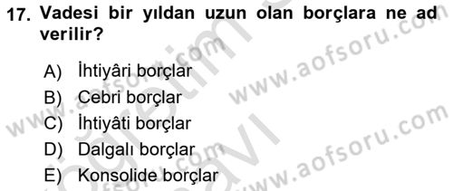 Kamu Maliyesi Dersi 2018 - 2019 Yılı 3 Ders Sınav Soruları 17. Soru