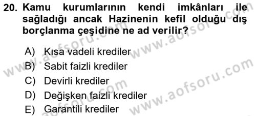 Kamu Maliyesi Dersi 2018 - 2019 Yılı 3 Ders Sınav Soruları 20. Soru