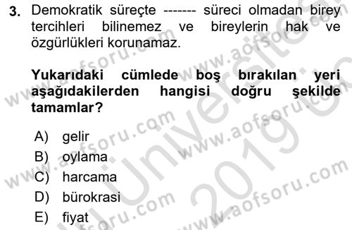 Kamu Maliyesi Dersi 2018 - 2019 Yılı 3 Ders Sınav Soruları 3. Soru