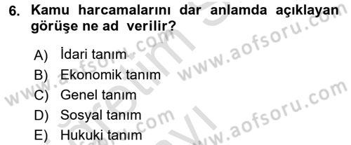 Kamu Maliyesi Dersi 2018 - 2019 Yılı 3 Ders Sınav Soruları 6. Soru
