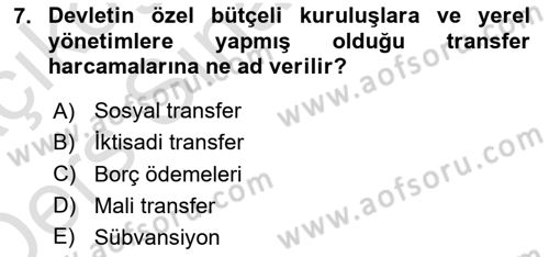 Kamu Maliyesi Dersi 2018 - 2019 Yılı 3 Ders Sınav Soruları 7. Soru