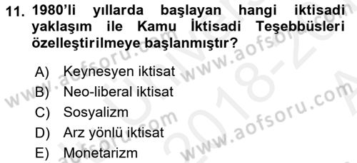 Kamu Maliyesi Dersi 2018 - 2019 Yılı (Vize) Ara Sınavı 11. Soru