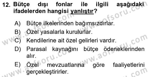 Kamu Maliyesi Dersi 2018 - 2019 Yılı (Vize) Ara Sınavı 12. Soru