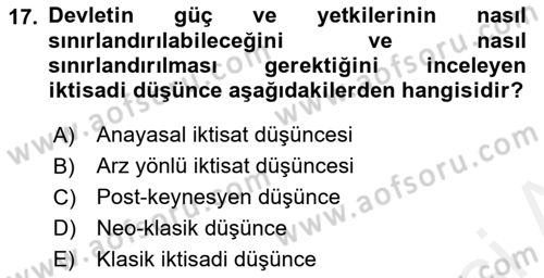 Kamu Maliyesi Dersi 2018 - 2019 Yılı (Vize) Ara Sınavı 17. Soru