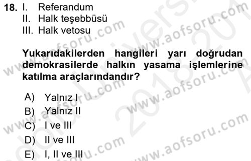 Kamu Maliyesi Dersi 2018 - 2019 Yılı (Vize) Ara Sınavı 18. Soru