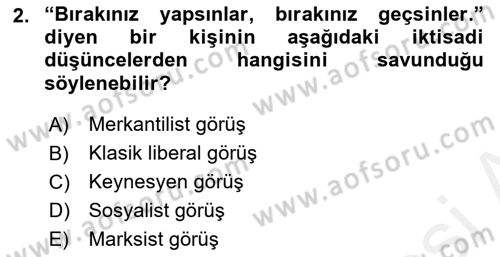 Kamu Maliyesi Dersi 2018 - 2019 Yılı (Vize) Ara Sınavı 2. Soru