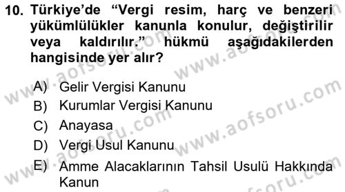 Kamu Maliyesi Dersi 2018 - 2019 Yılı (Final) Dönem Sonu Sınav Soruları 10. Soru