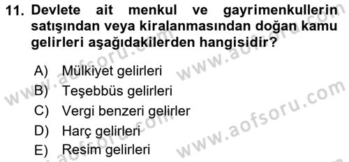 Kamu Maliyesi Dersi 2018 - 2019 Yılı (Final) Dönem Sonu Sınav Soruları 11. Soru