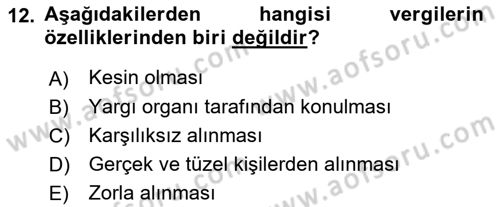 Kamu Maliyesi Dersi 2018 - 2019 Yılı (Final) Dönem Sonu Sınav Soruları 12. Soru
