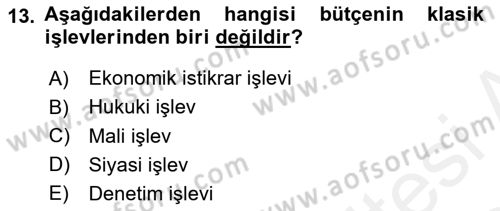 Kamu Maliyesi Dersi 2018 - 2019 Yılı (Final) Dönem Sonu Sınav Soruları 13. Soru