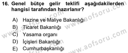 Kamu Maliyesi Dersi 2018 - 2019 Yılı (Final) Dönem Sonu Sınav Soruları 16. Soru