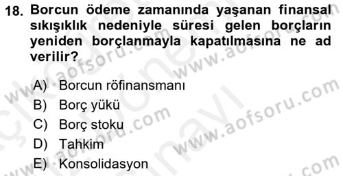 Kamu Maliyesi Dersi 2018 - 2019 Yılı (Final) Dönem Sonu Sınav Soruları 18. Soru