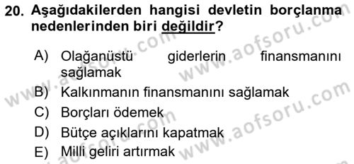 Kamu Maliyesi Dersi 2018 - 2019 Yılı (Final) Dönem Sonu Sınav Soruları 20. Soru